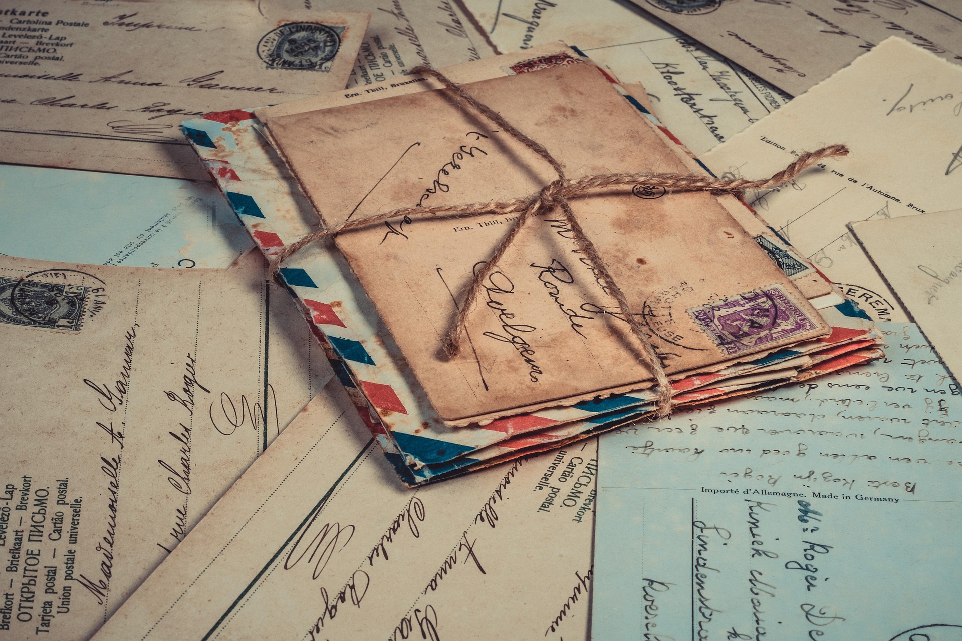 Vintage letters tied with twine